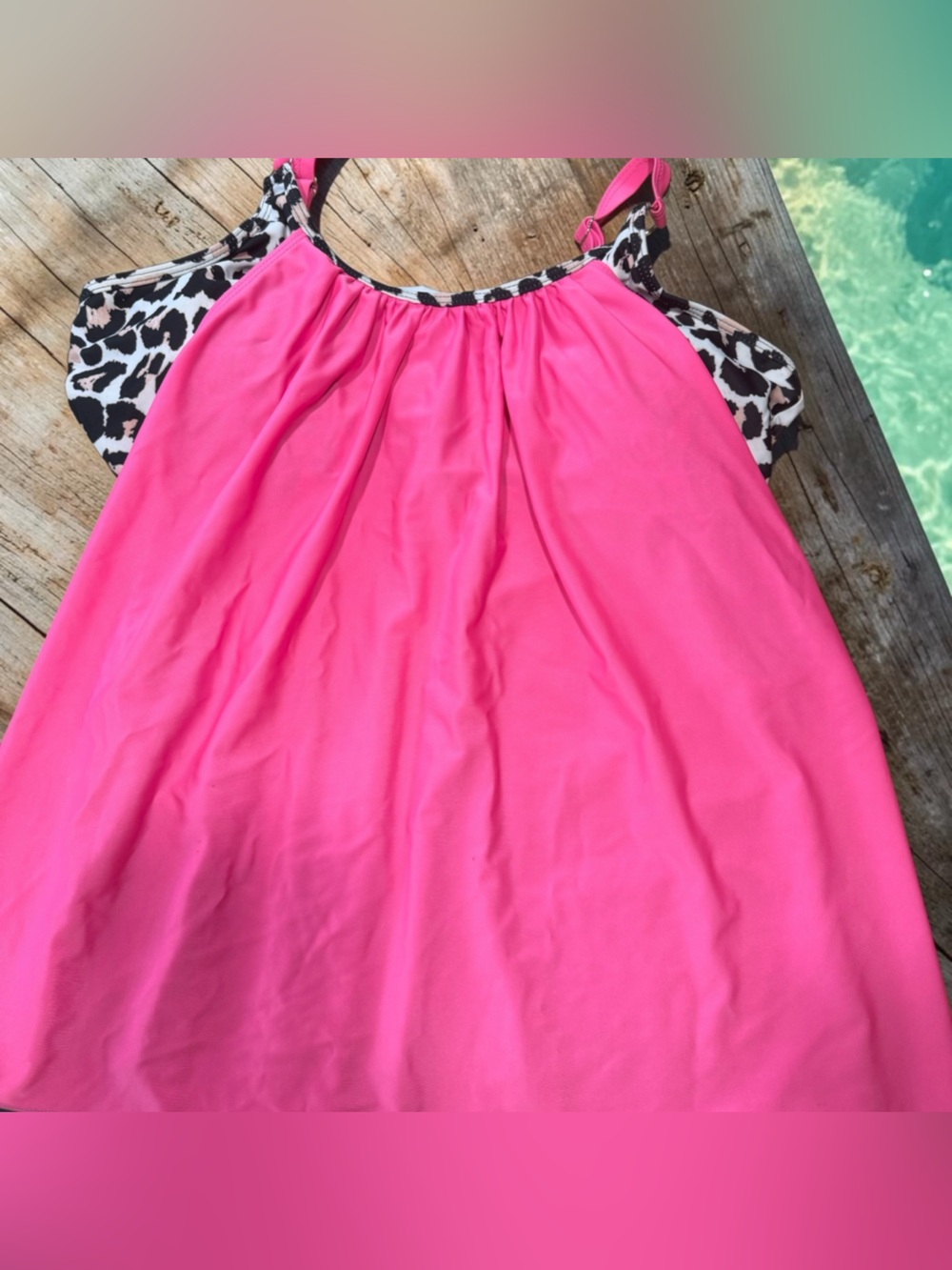 Hot Pink One-Piece Swimdress with Black & White Animal Trim